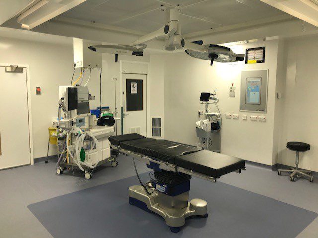 The new theatre space with a bed and medical equipment