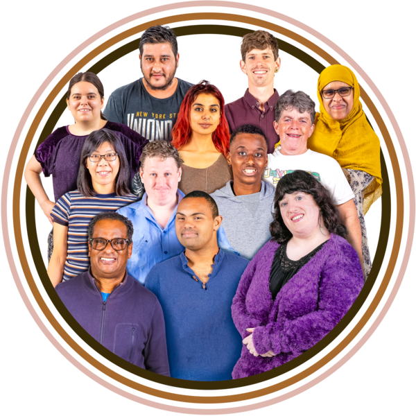 A group of people grouped in a circle, illustrating different ethnicities.