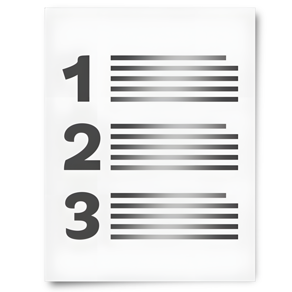 A list on a piece of paper, numbered 1, 2, 3.