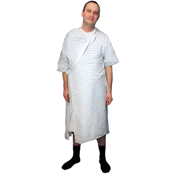A person in a hospital gown.