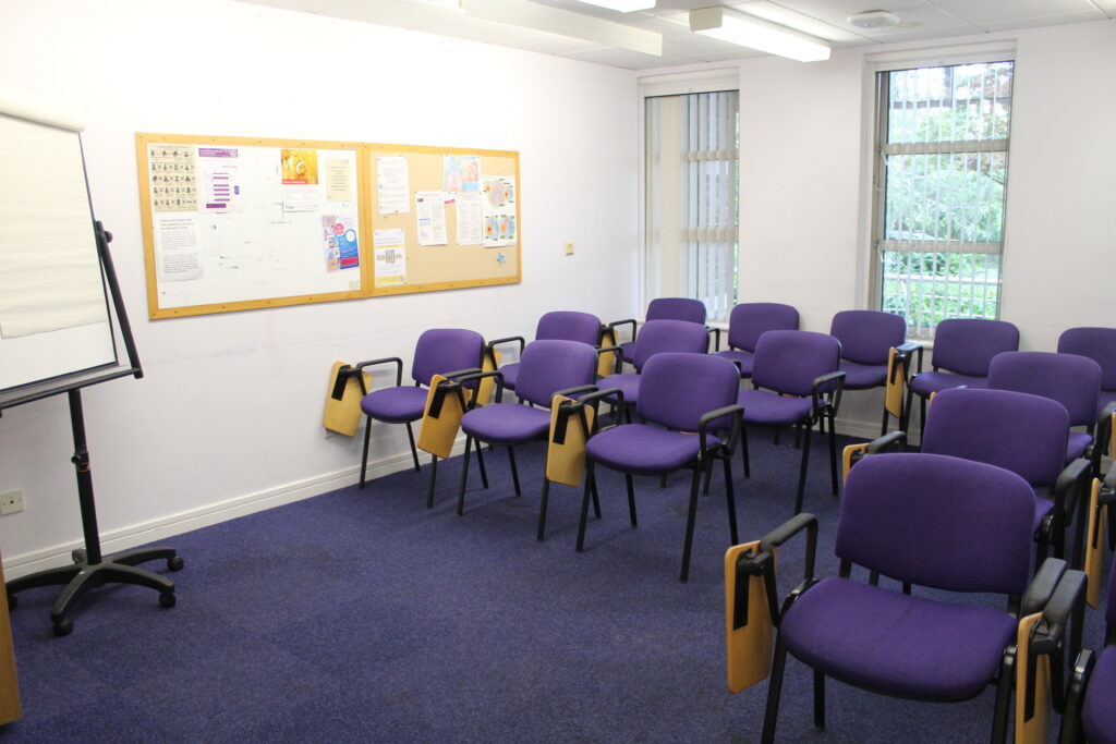 An empty training room in an education setting.