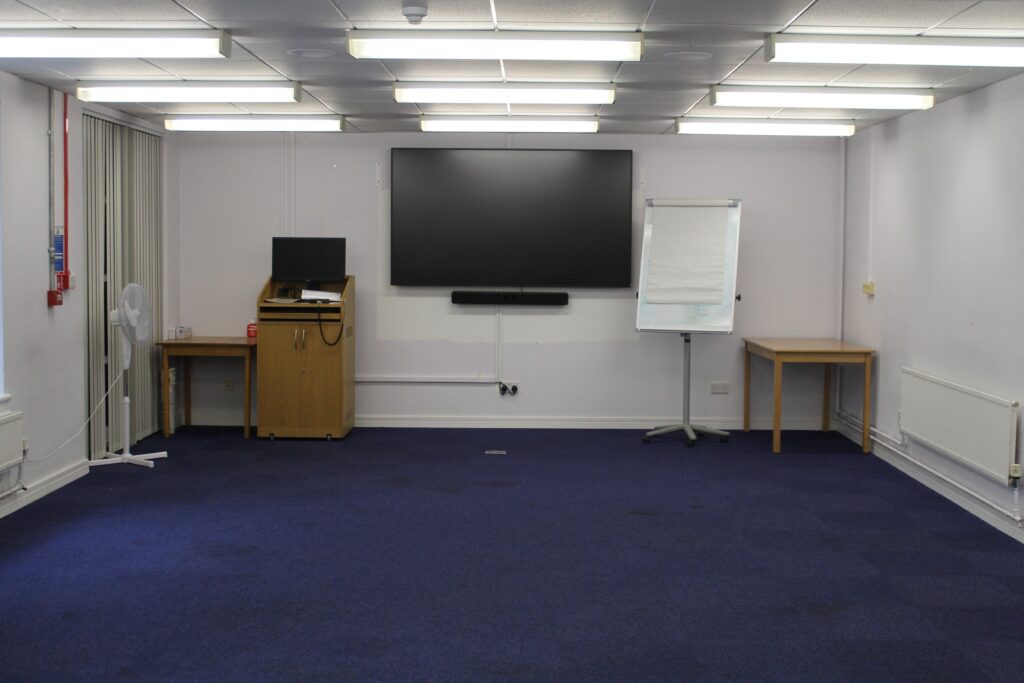 An empty training room in an education setting.