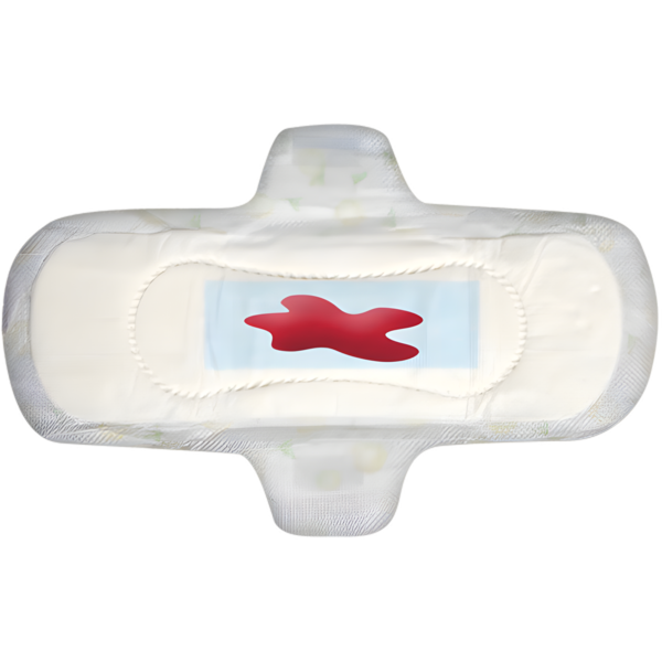 A sanitary towel with a bit of blood on it.