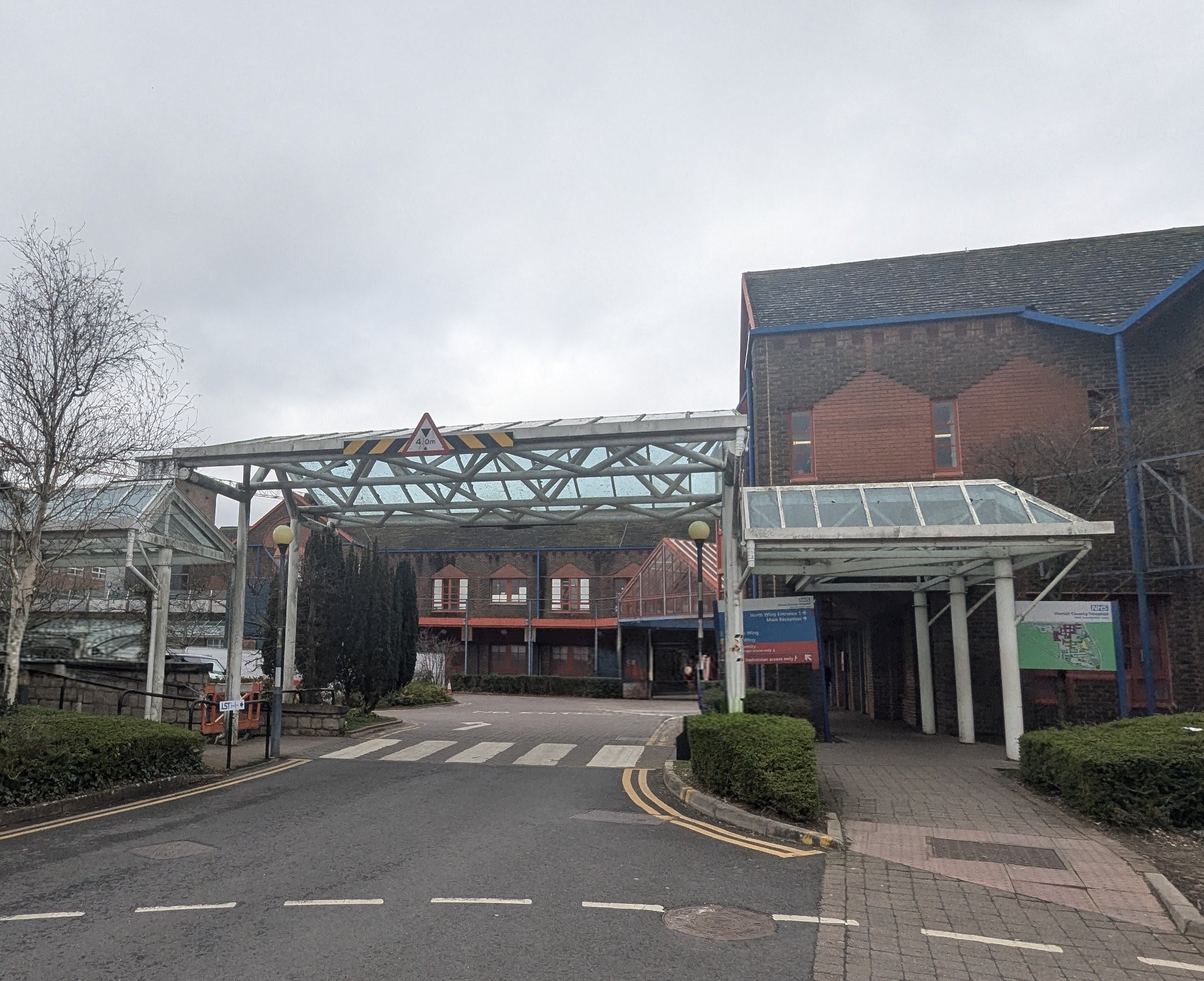A building with roof, windows and a zebra crossing in front.