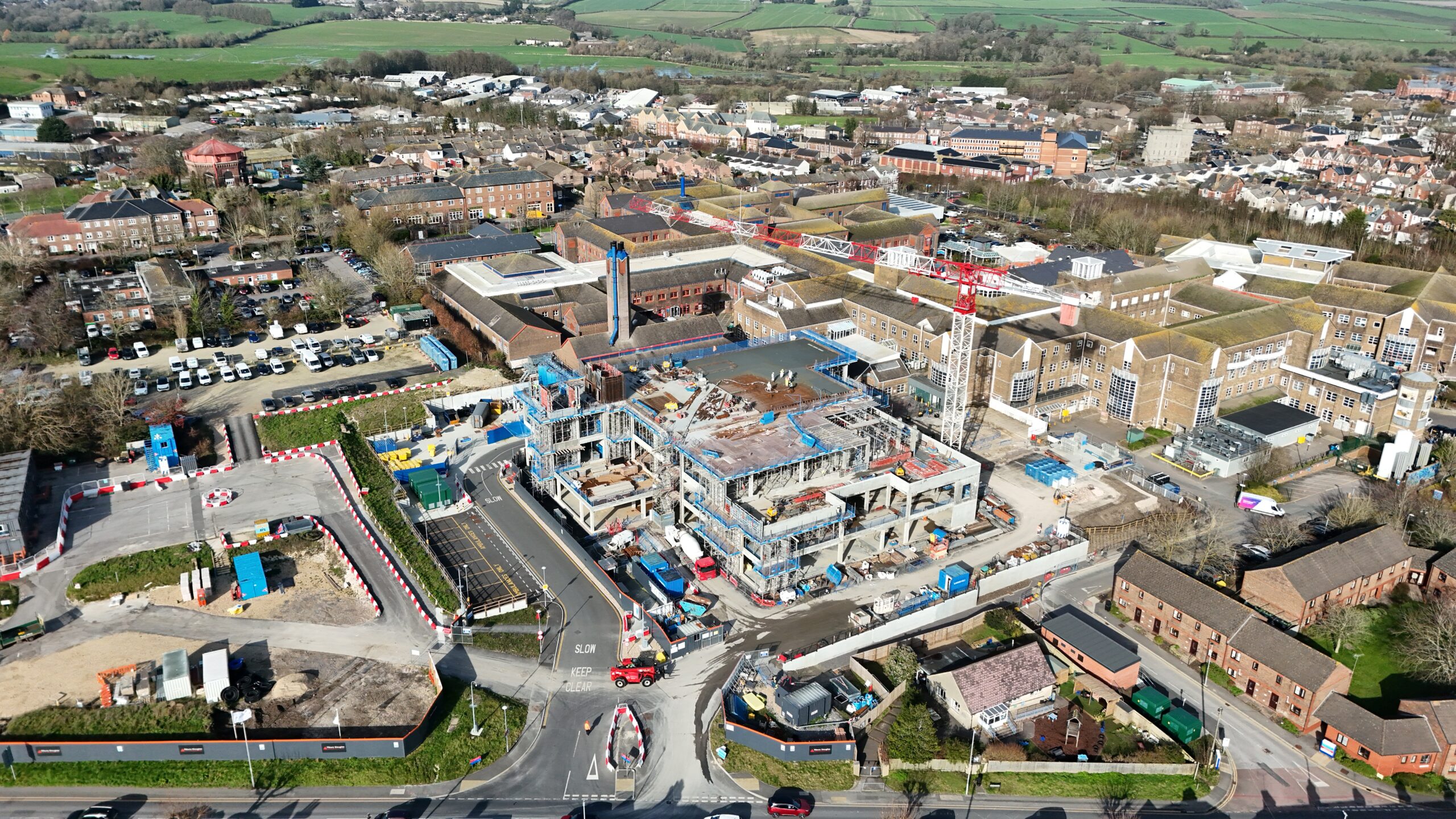 View from the sky of a building frame ad crane